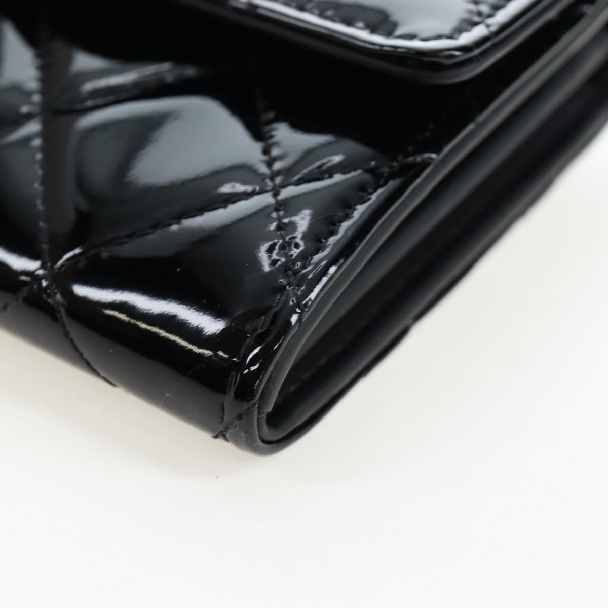 CHANEL Brilliant Matelasse Long Wallet Patent Black Silver CC Auth 194160M