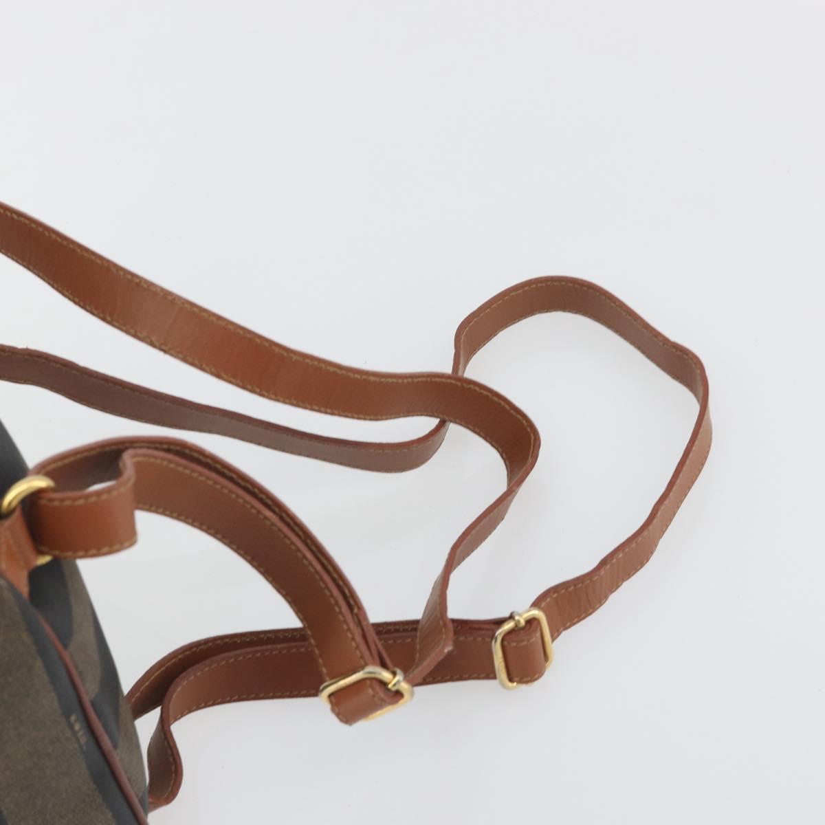 FENDI Pecan Backpack PVC Leather Brown Gold Tone Auth 194161