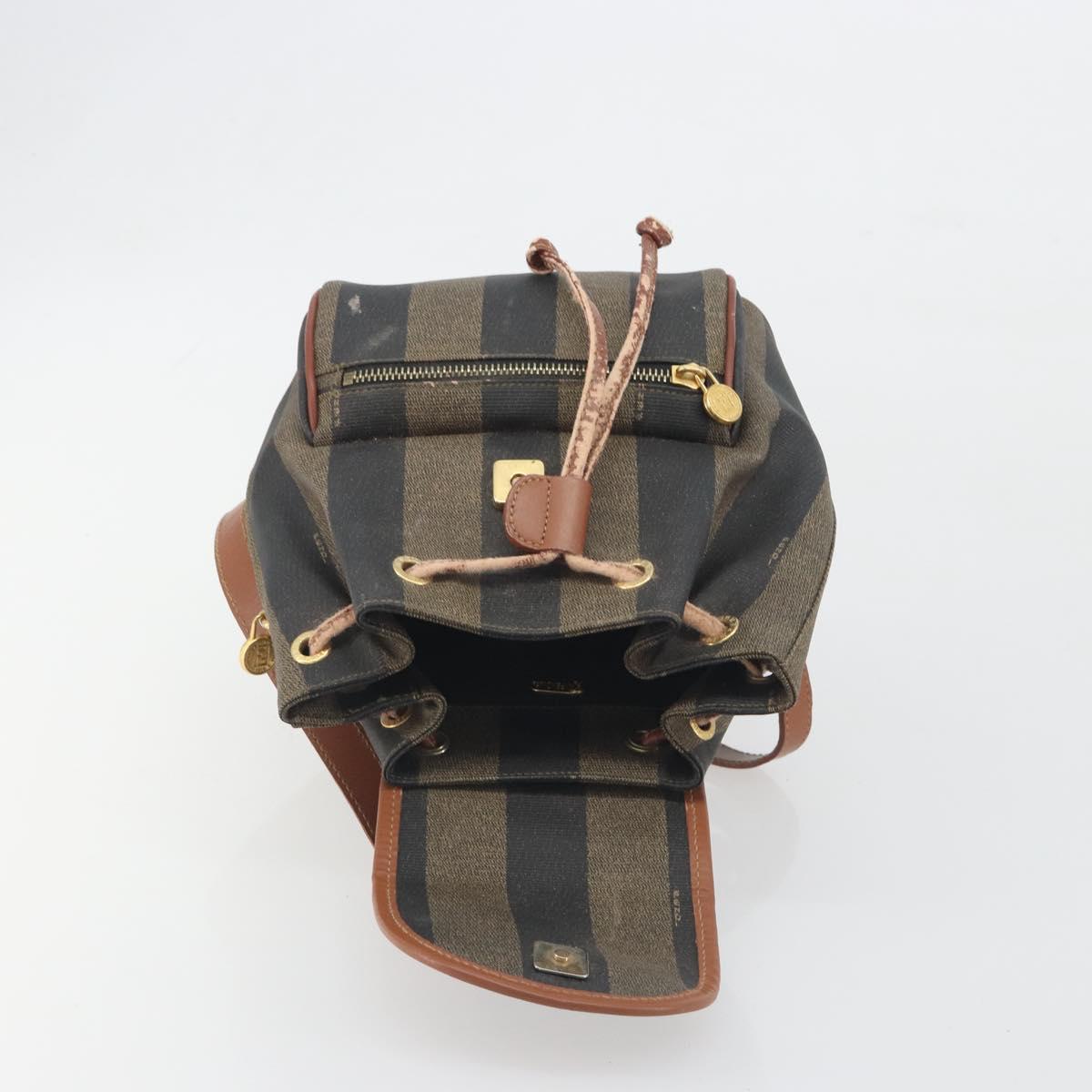FENDI Pecan Backpack PVC Leather Brown Gold Tone Auth 194161