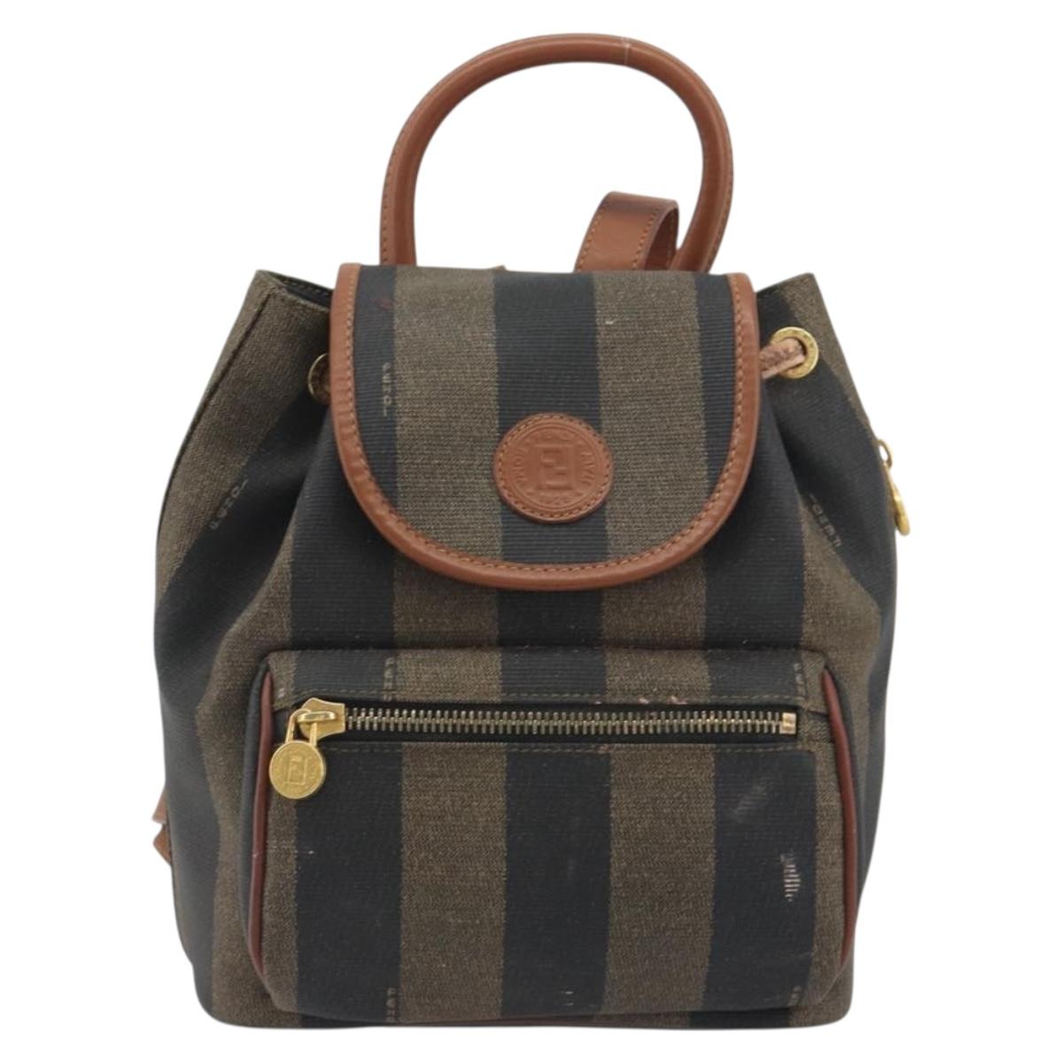 FENDI Pecan Backpack PVC Leather Brown Gold Tone Auth 194161
