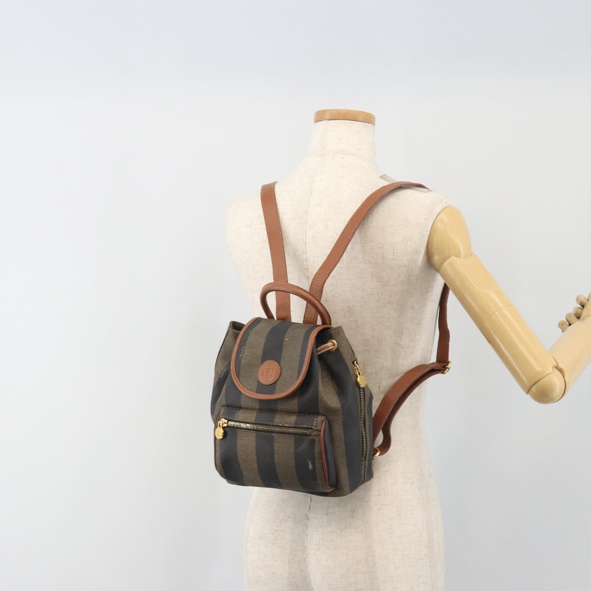 FENDI Pecan Backpack PVC Leather Brown Gold Tone Auth 194161