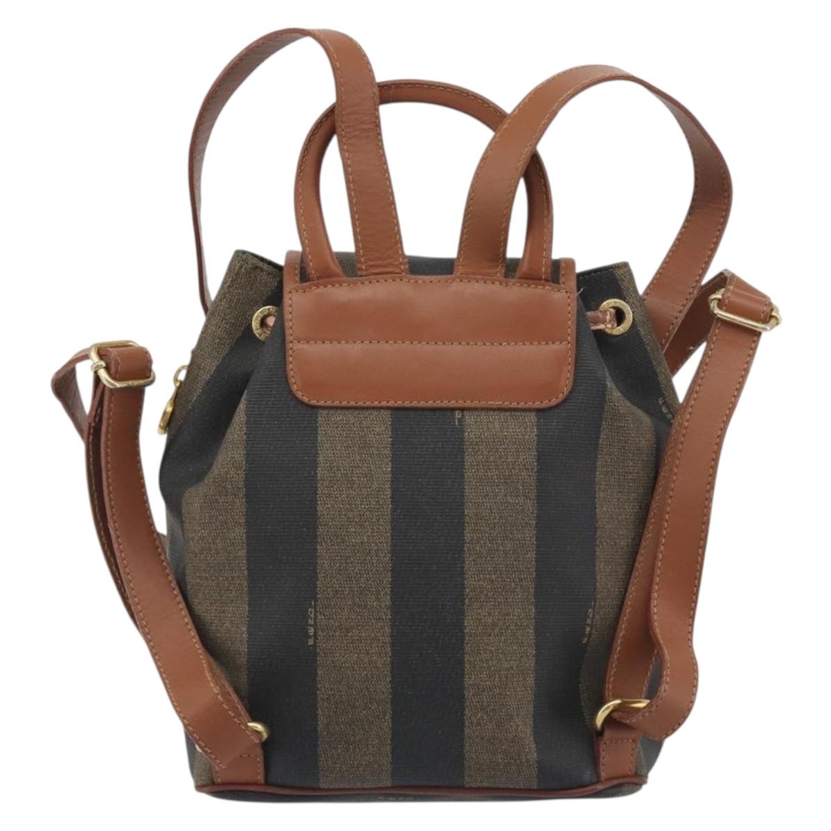 FENDI Pecan Backpack PVC Leather Brown Gold Tone Auth 194161