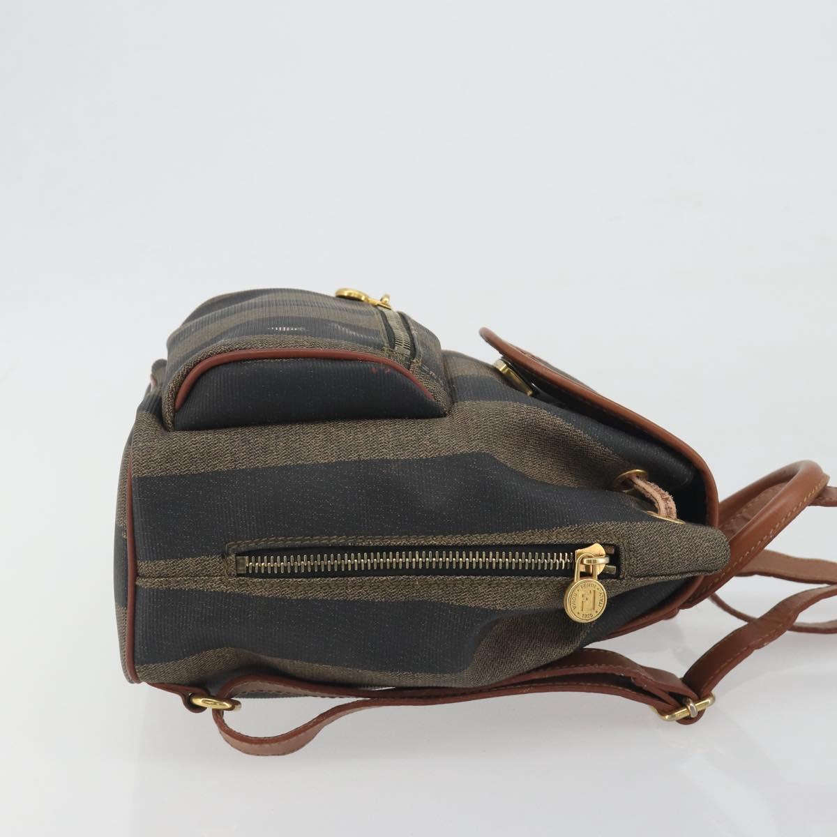 FENDI Pecan Backpack PVC Leather Brown Gold Tone Auth 194161