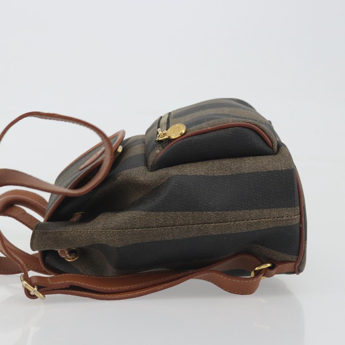 FENDI Pecan Backpack PVC Leather Brown Gold Tone Auth 194161