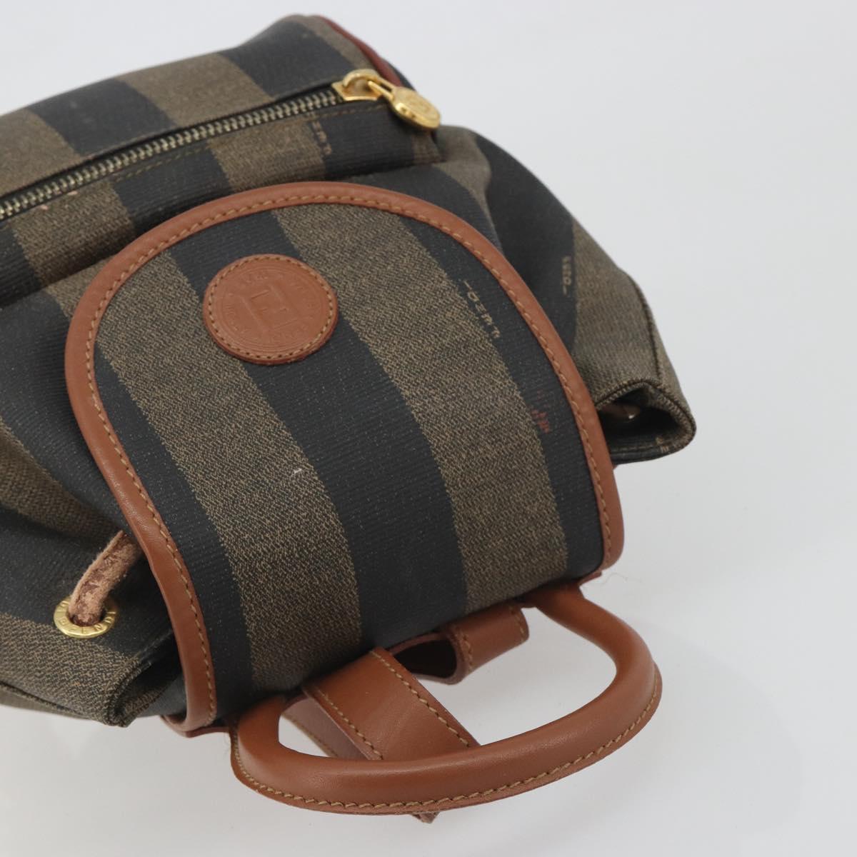 FENDI Pecan Backpack PVC Leather Brown Gold Tone Auth 194161