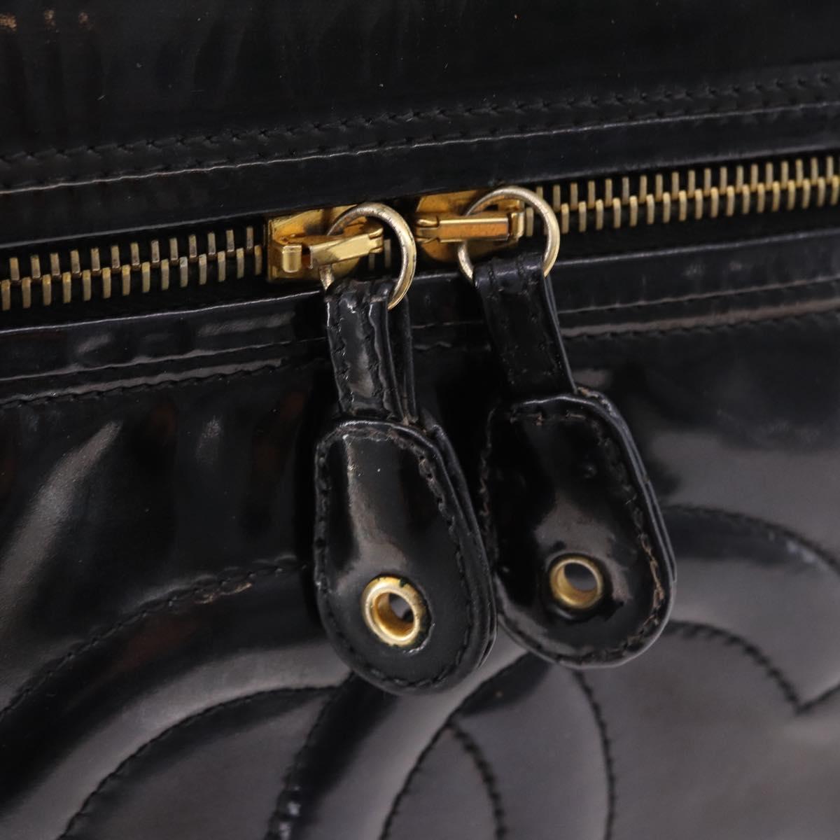 CHANEL COCO Mark Vanity Cosmetic Pouch Patent Black Gold Tone CC Auth 194162