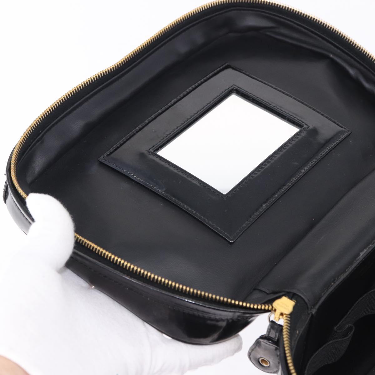 CHANEL COCO Mark Vanity Cosmetic Pouch Patent Black Gold Tone CC Auth 194162