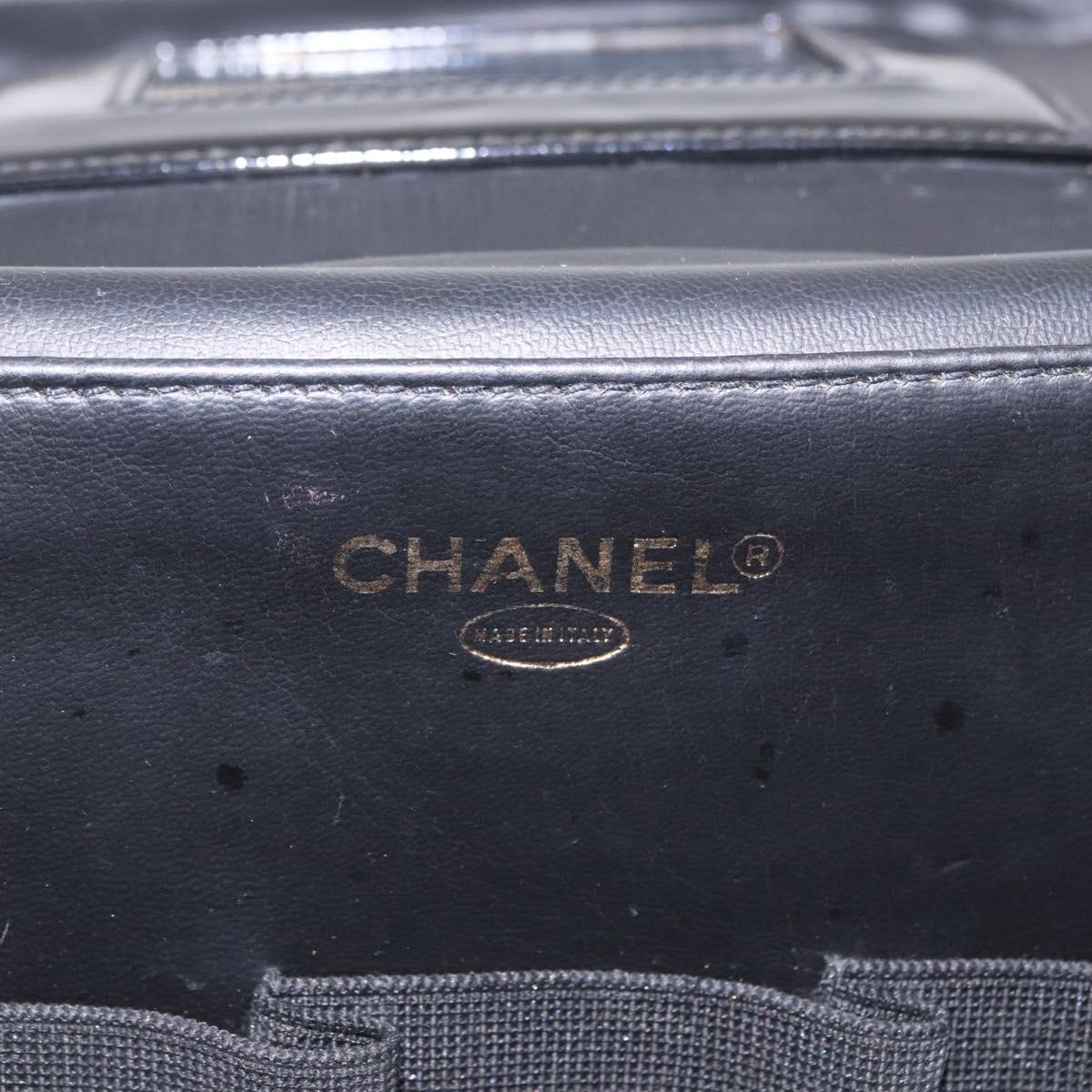 CHANEL COCO Mark Vanity Cosmetic Pouch Patent Black Gold Tone CC Auth 194162