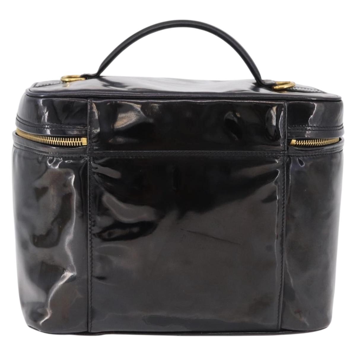 CHANEL COCO Mark Vanity Cosmetic Pouch Patent Black Gold Tone CC Auth 194162