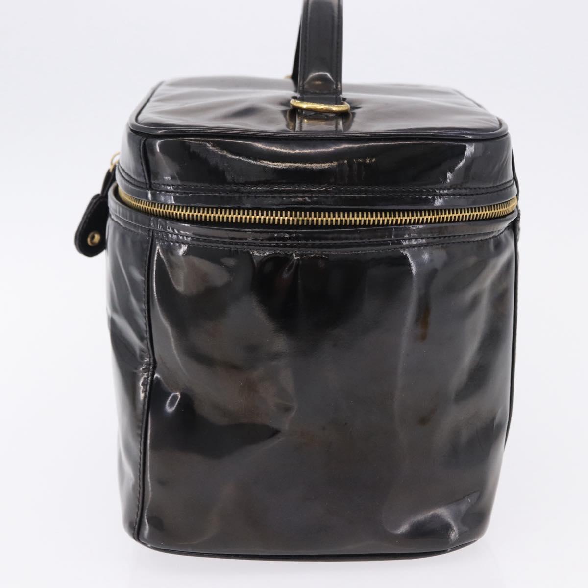 CHANEL COCO Mark Vanity Cosmetic Pouch Patent Black Gold Tone CC Auth 194162