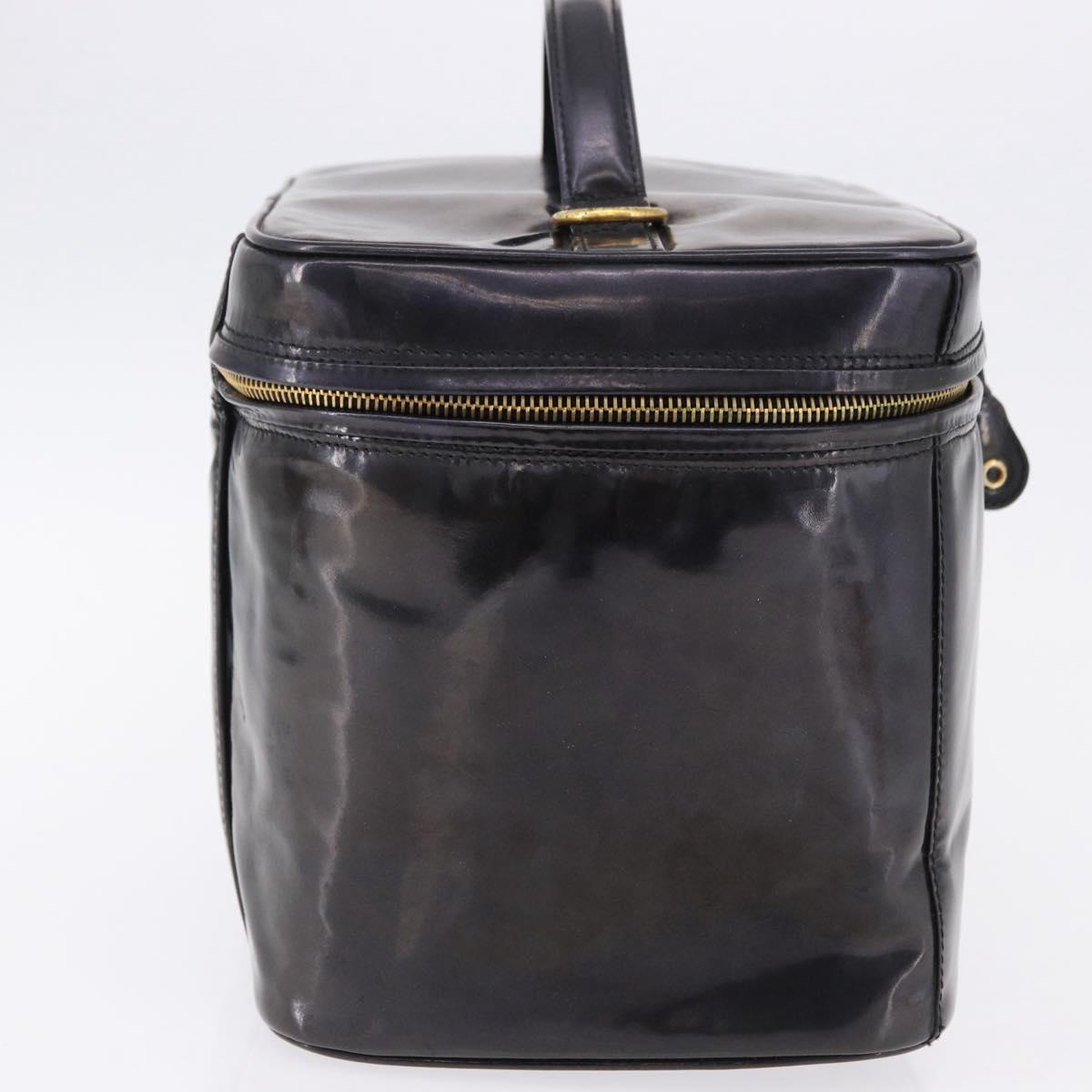 CHANEL COCO Mark Vanity Cosmetic Pouch Patent Black Gold Tone CC Auth 194162