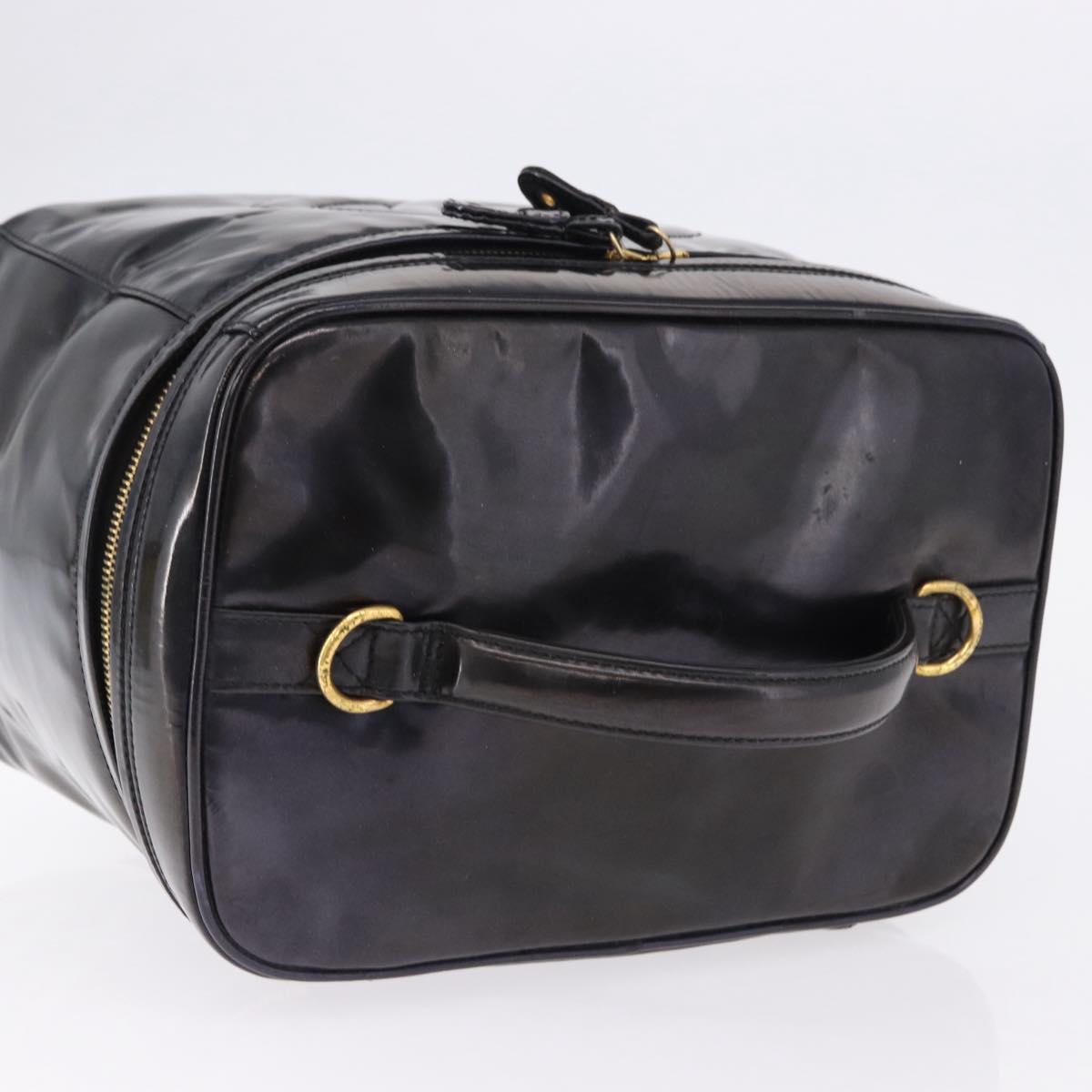 CHANEL COCO Mark Vanity Cosmetic Pouch Patent Black Gold Tone CC Auth 194162