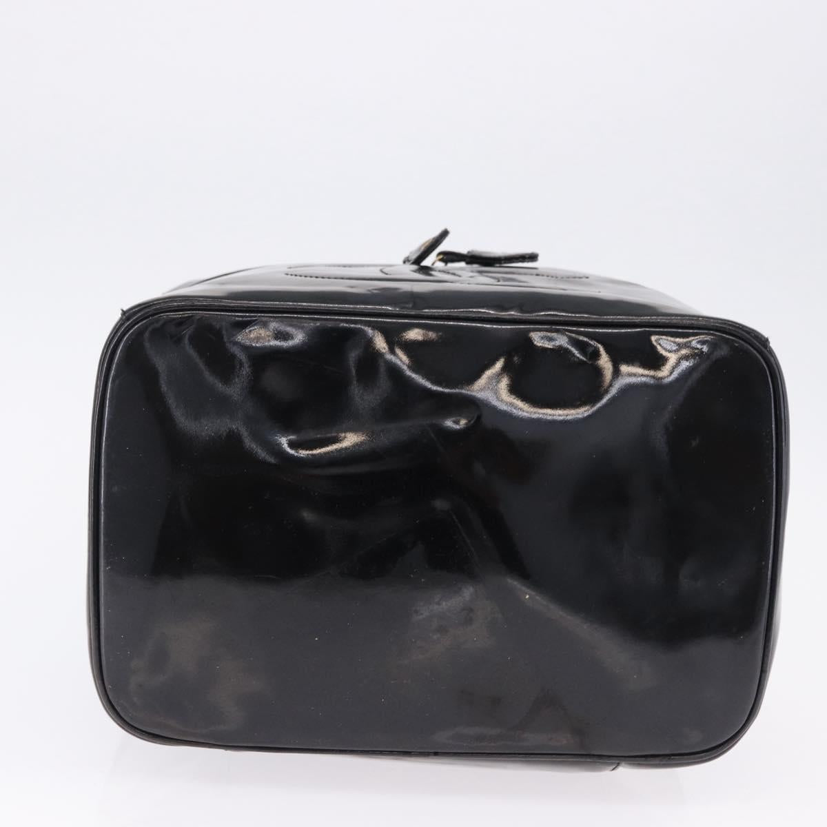 CHANEL COCO Mark Vanity Cosmetic Pouch Patent Black Gold Tone CC Auth 194162