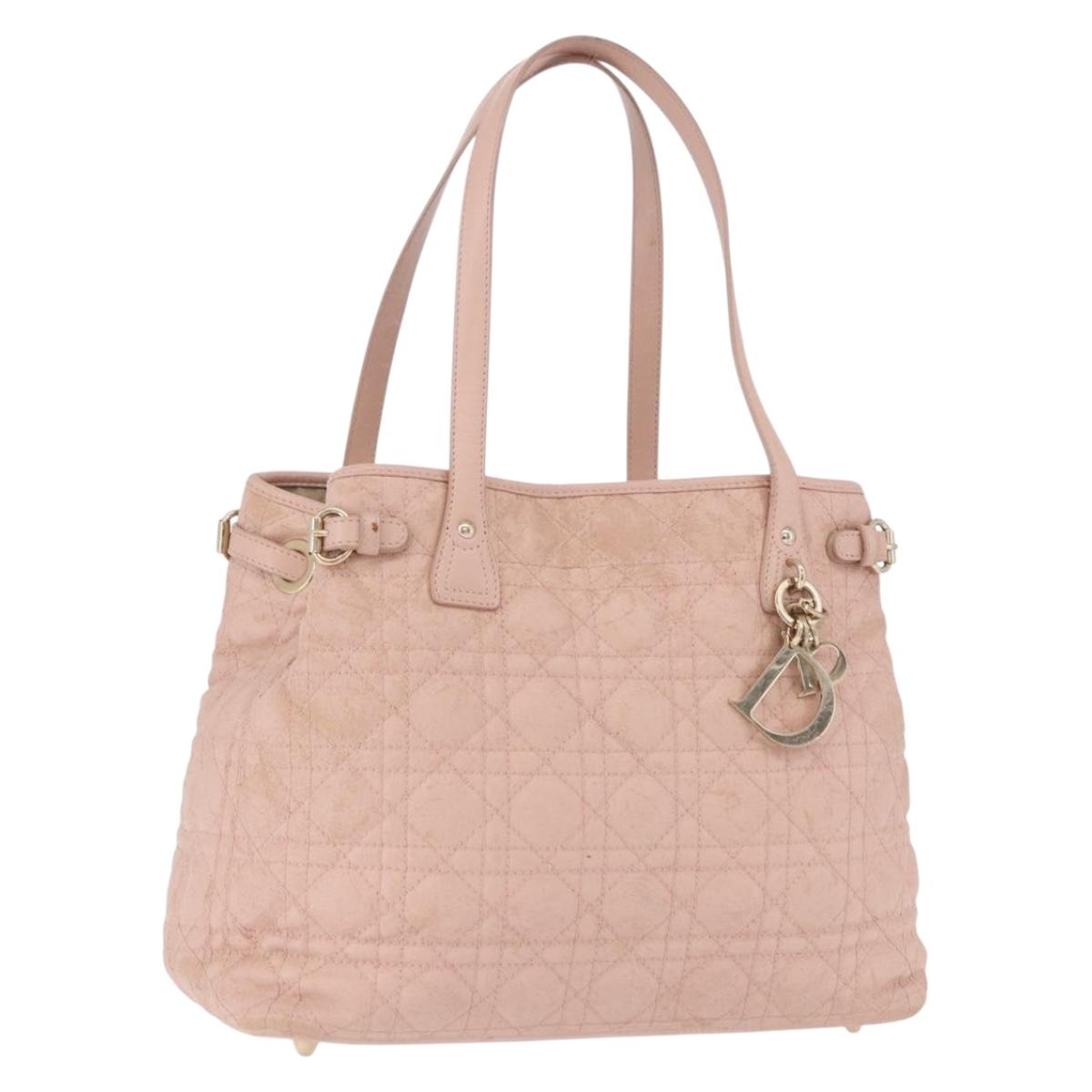 Christian Dior Canage Hand Bag Canvas Pink Gold Tone Auth 194165