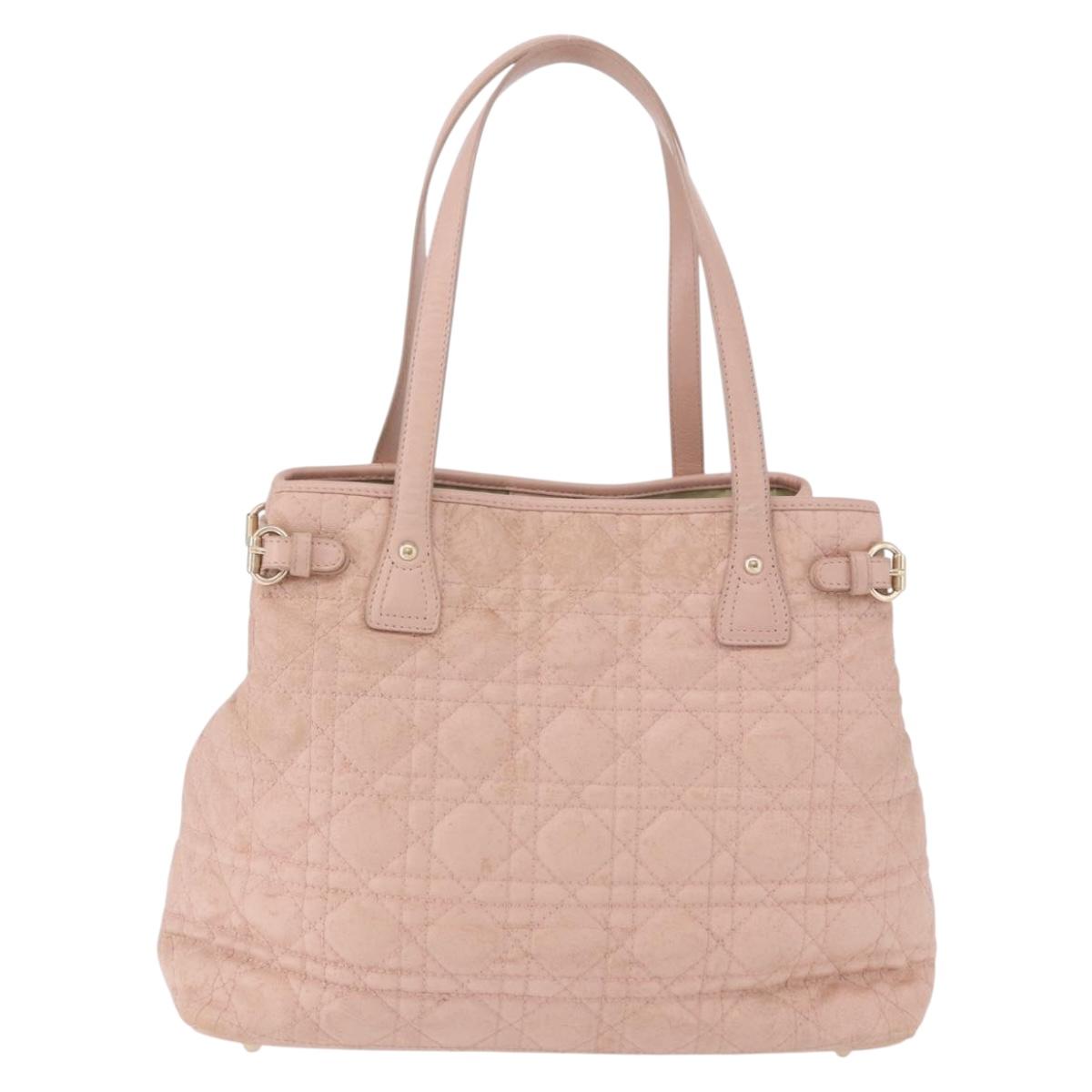 Christian Dior Canage Hand Bag Canvas Pink Gold Tone Auth 194165