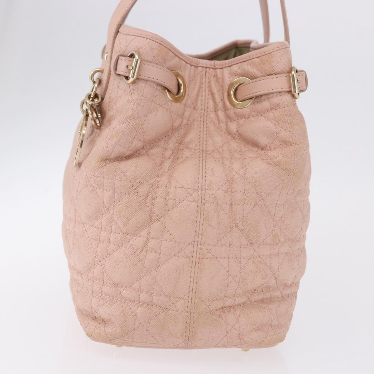 Christian Dior Canage Hand Bag Canvas Pink Gold Tone Auth 194165
