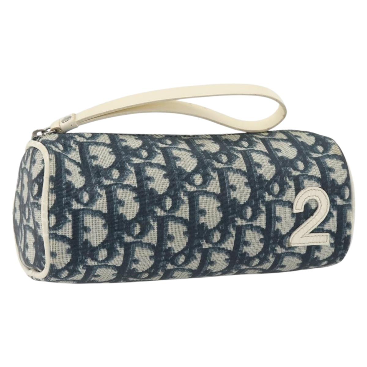 Christian Dior Trotter Pouch PVC Leather Blue White Auth 194167