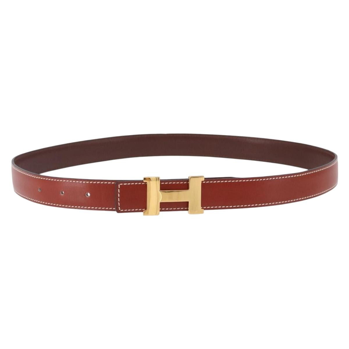 HERMES Constance Mini H Belt Leather Brown Gold Tone Auth 194168M