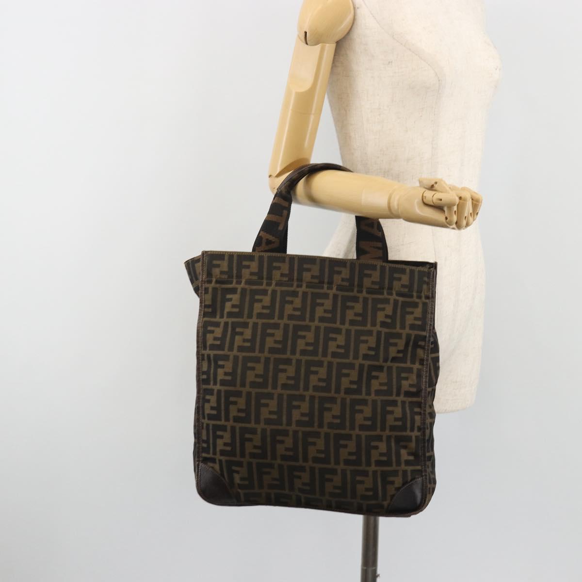 FENDI Zucca Canvas Hand Bag Brown Auth 194169