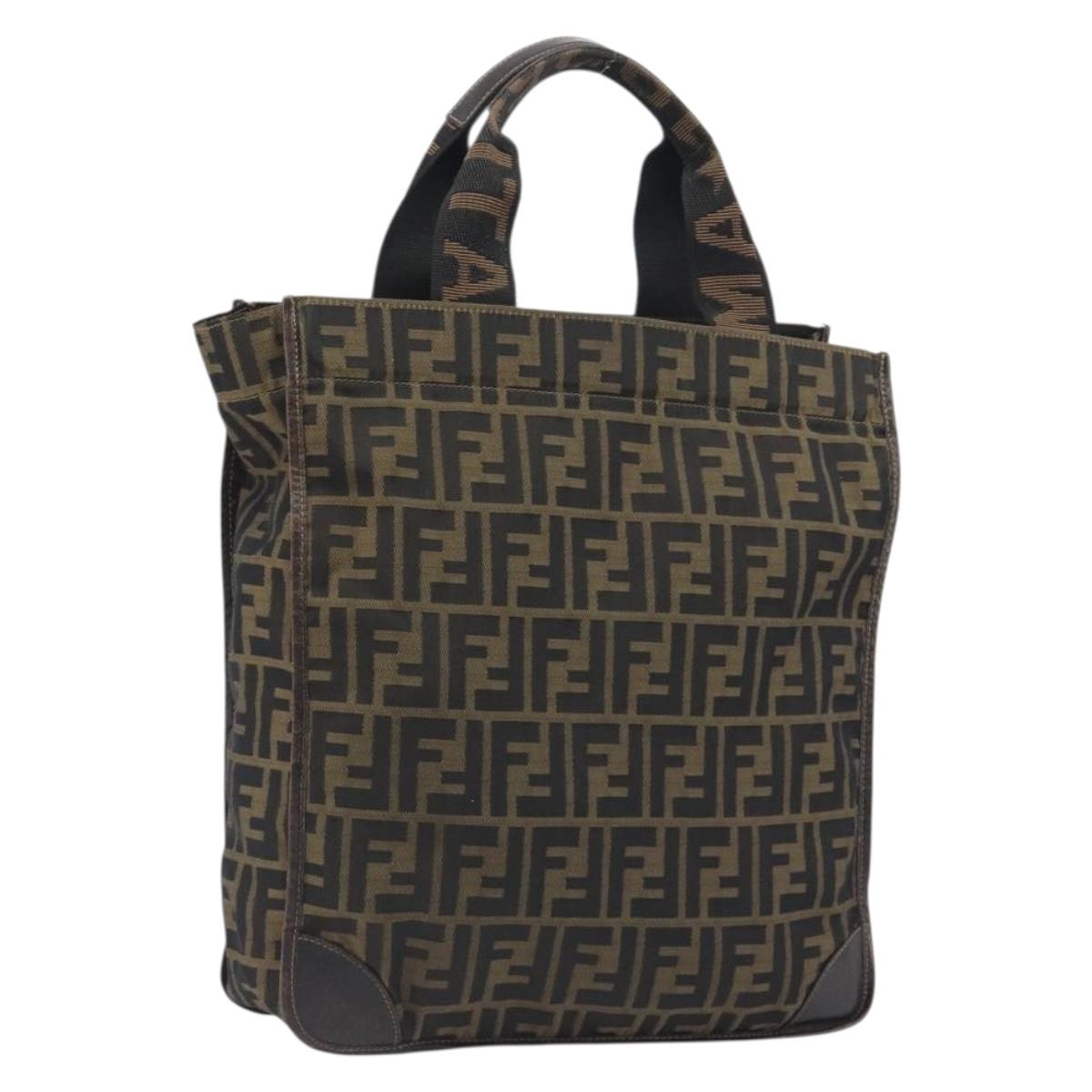 FENDI Zucca Canvas Hand Bag Brown Auth 194169