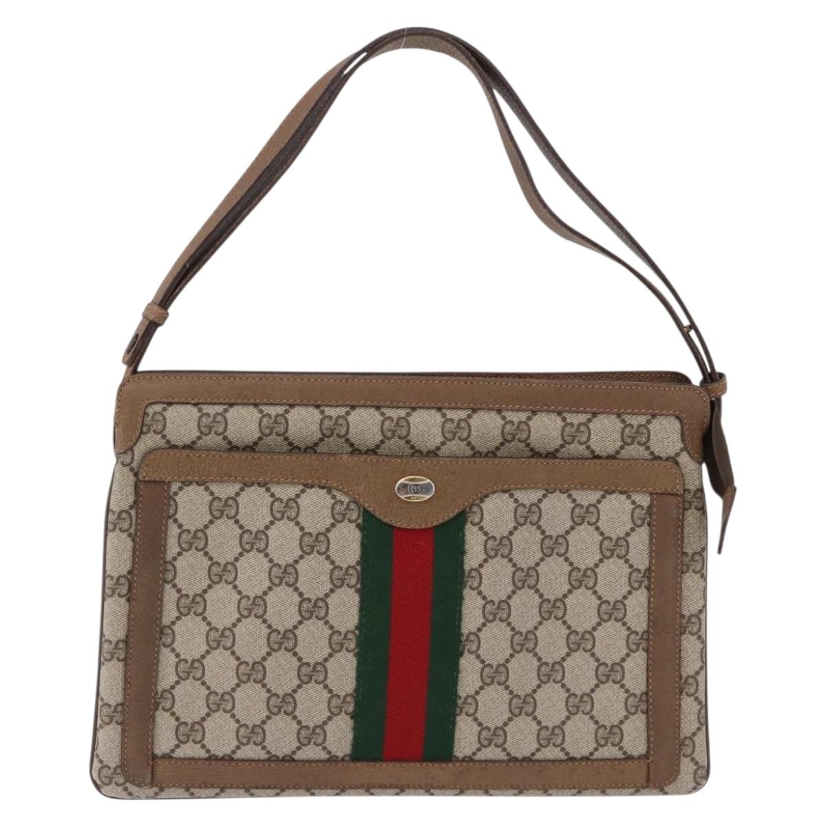 GUCCI GG Supreme Web Sherry Line Shoulder Bag PVC Beige 14 02 013 Auth 194174