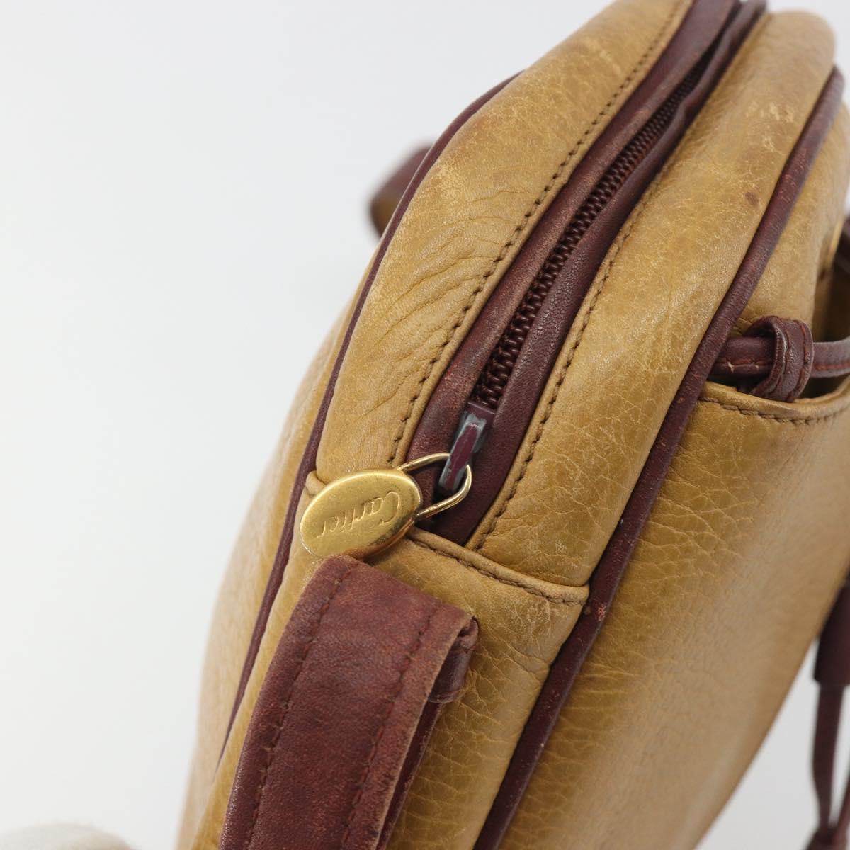 CARTIER Must Line Shoulder Bag Leather Beige Gold Auth 194176