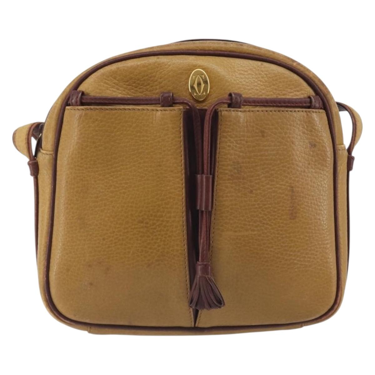CARTIER Must Line Shoulder Bag Leather Beige Gold Auth 194176