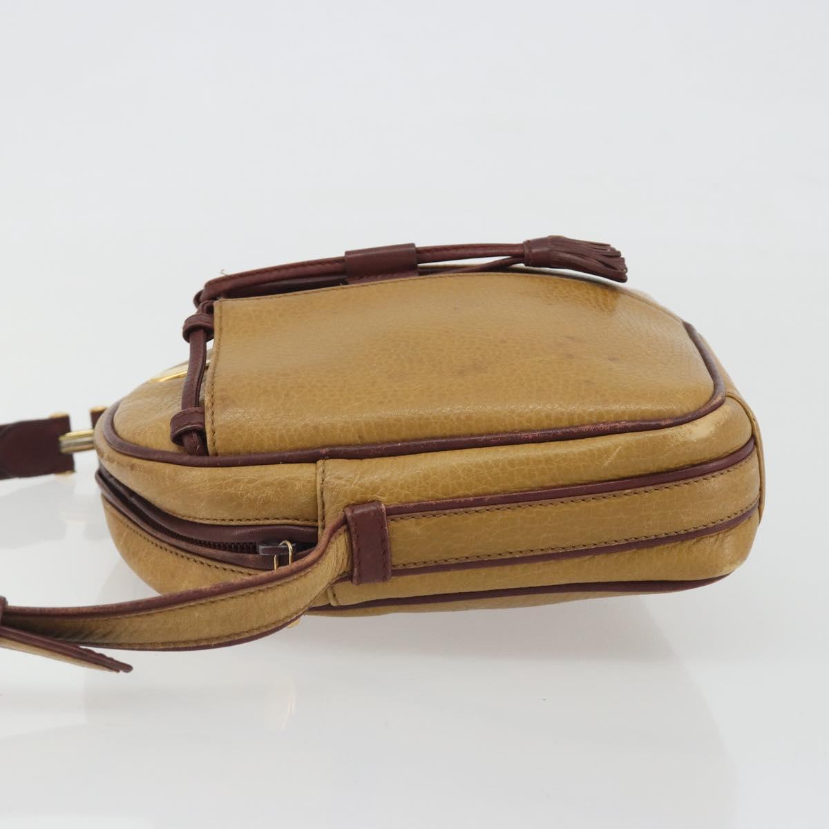 CARTIER Must Line Shoulder Bag Leather Beige Gold Auth 194176