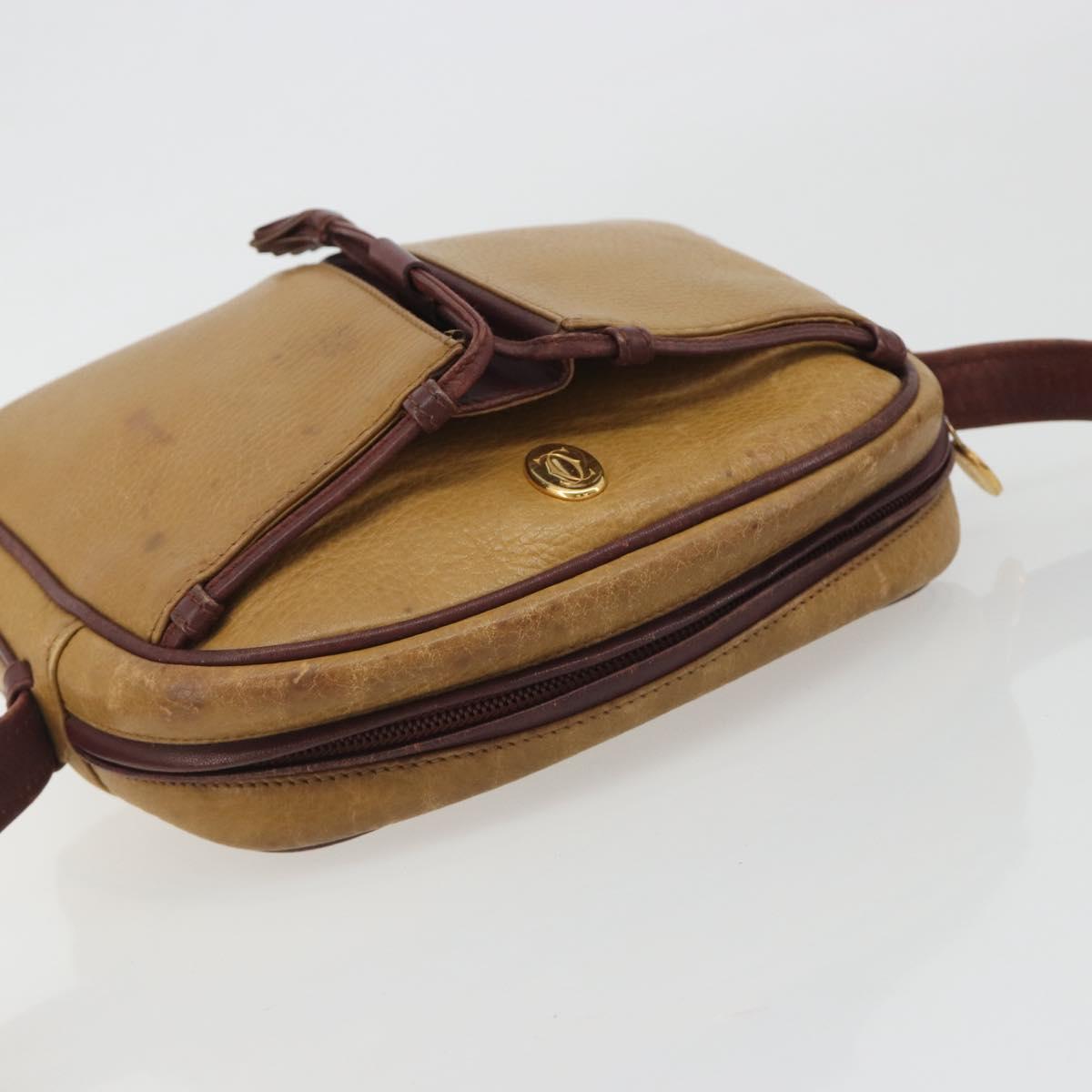 CARTIER Must Line Shoulder Bag Leather Beige Gold Auth 194176