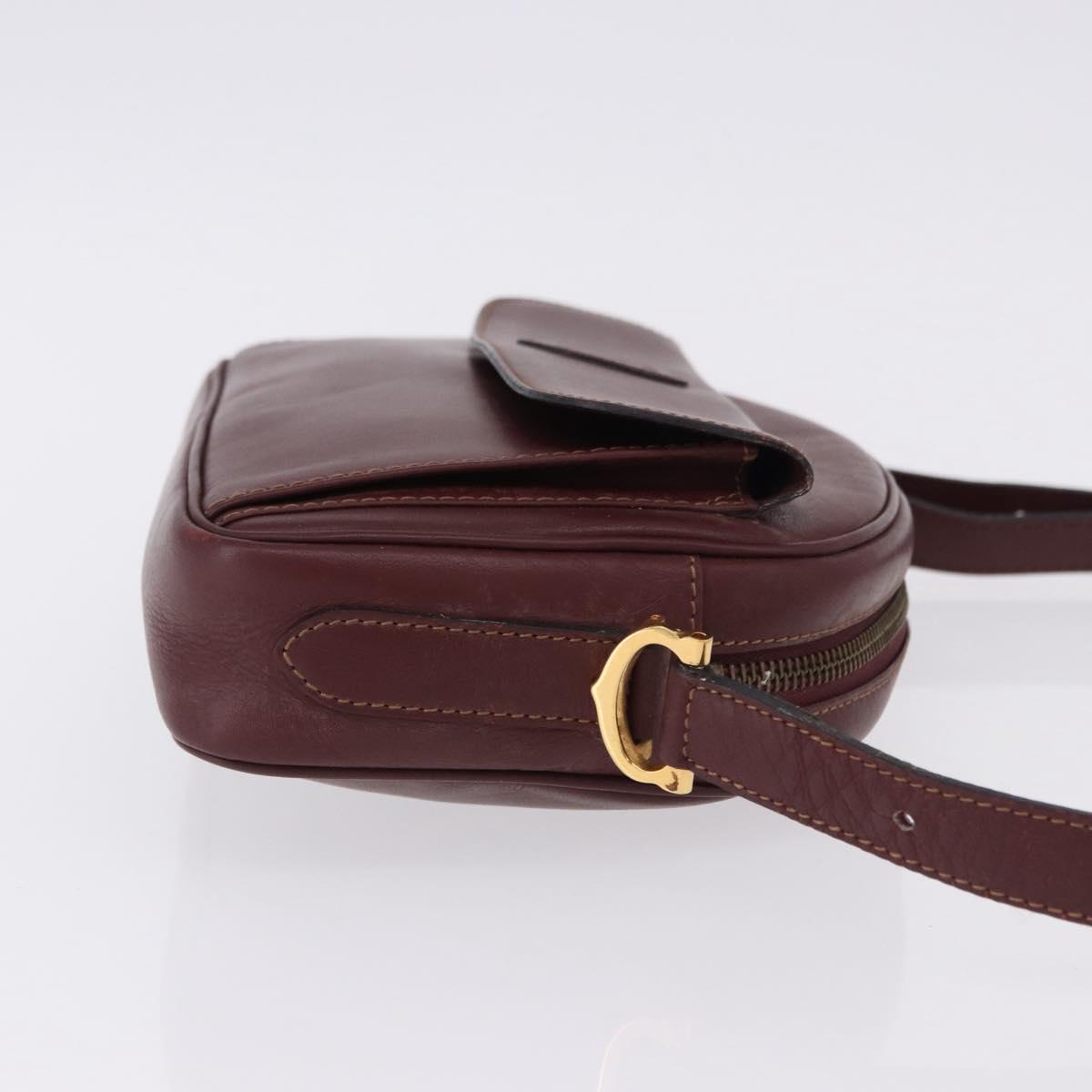 CARTIER Must Line Shoulder Bag Leather Bordeaux Gold Tone Auth 194177A