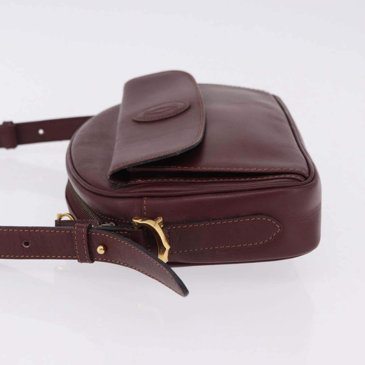 CARTIER Must Line Shoulder Bag Leather Bordeaux Gold Tone Auth 194177A
