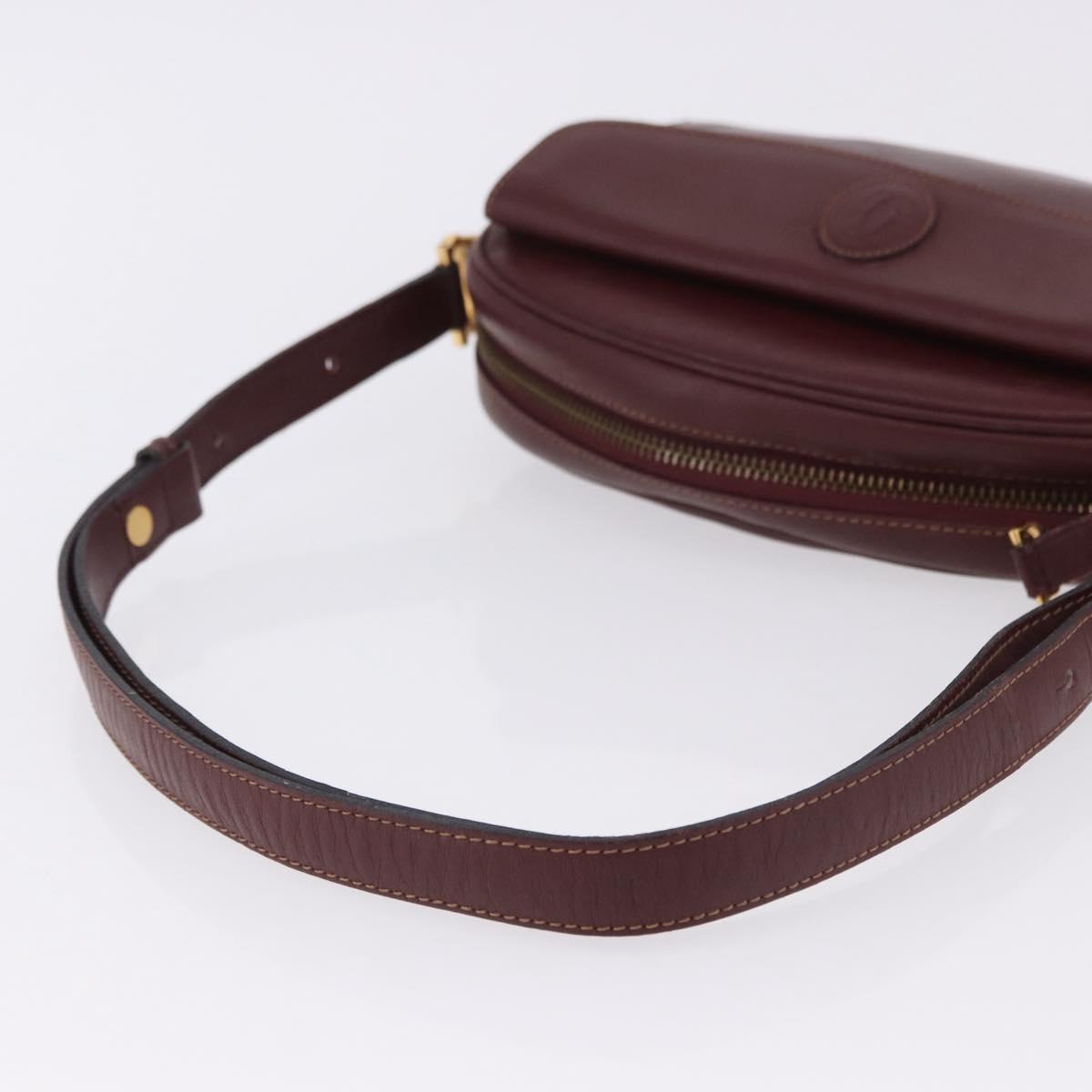 CARTIER Must Line Shoulder Bag Leather Bordeaux Gold Tone Auth 194177A