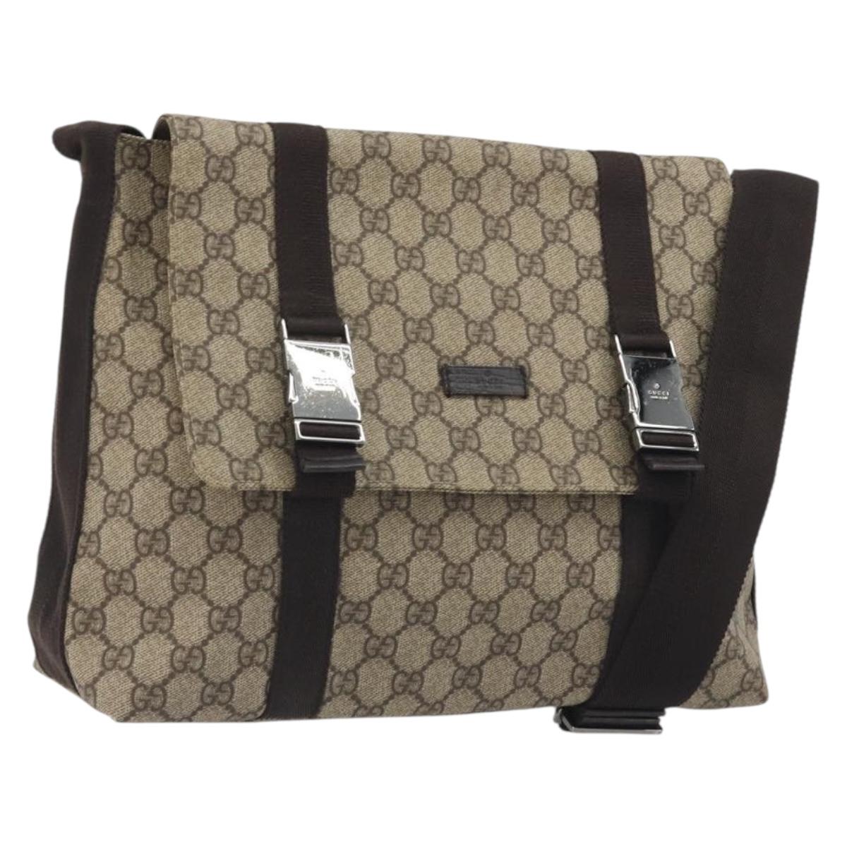 GUCCI GG Supreme Shoulder Bag PVC Leather Beige Silver 122373 Auth 194179A