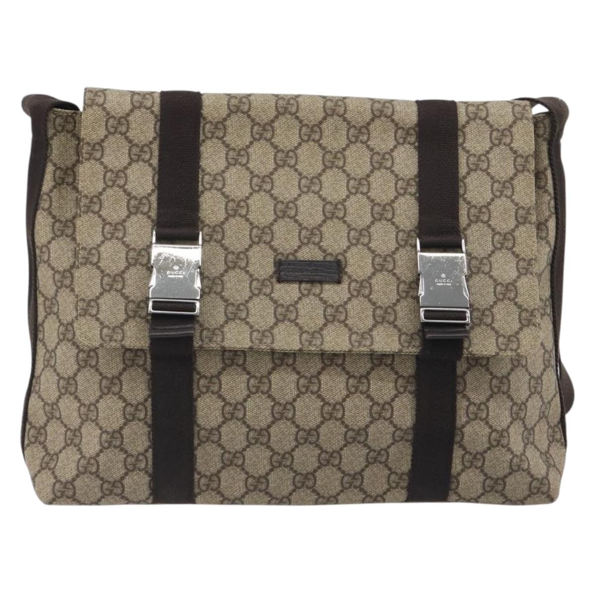 GUCCI GG Supreme Shoulder Bag PVC Leather Beige Silver 122373 Auth 194179A