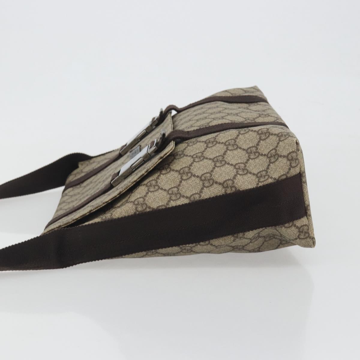 GUCCI GG Supreme Shoulder Bag PVC Leather Beige Silver 122373 Auth 194179A
