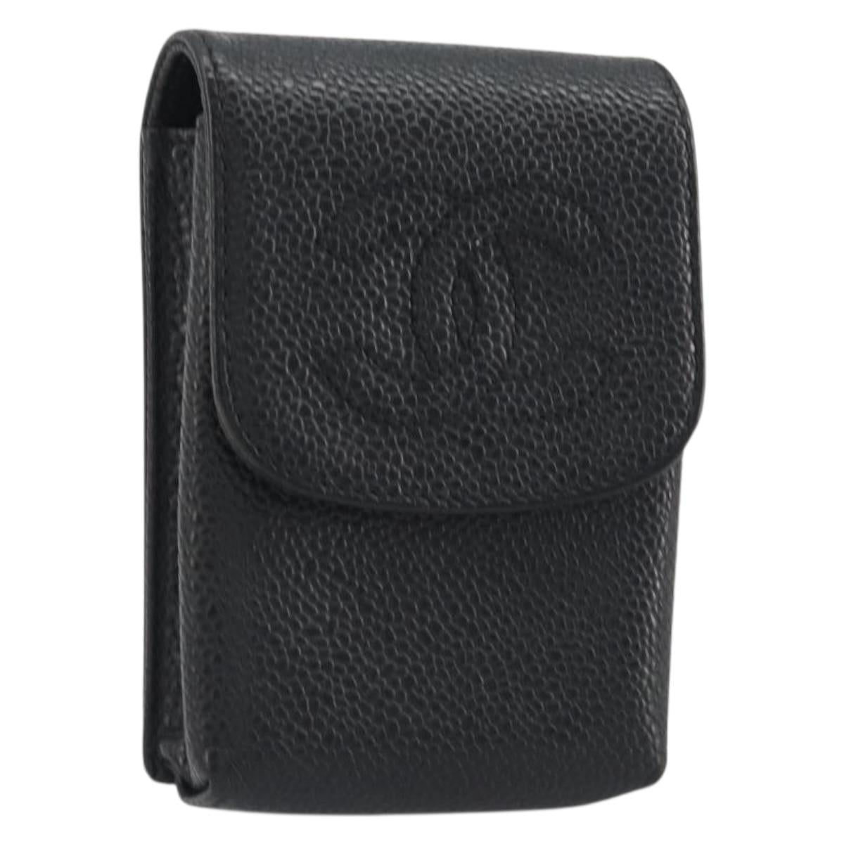 CHANEL COCO Mark Cigarette Case Caviar Skin Black CC Auth 194184M