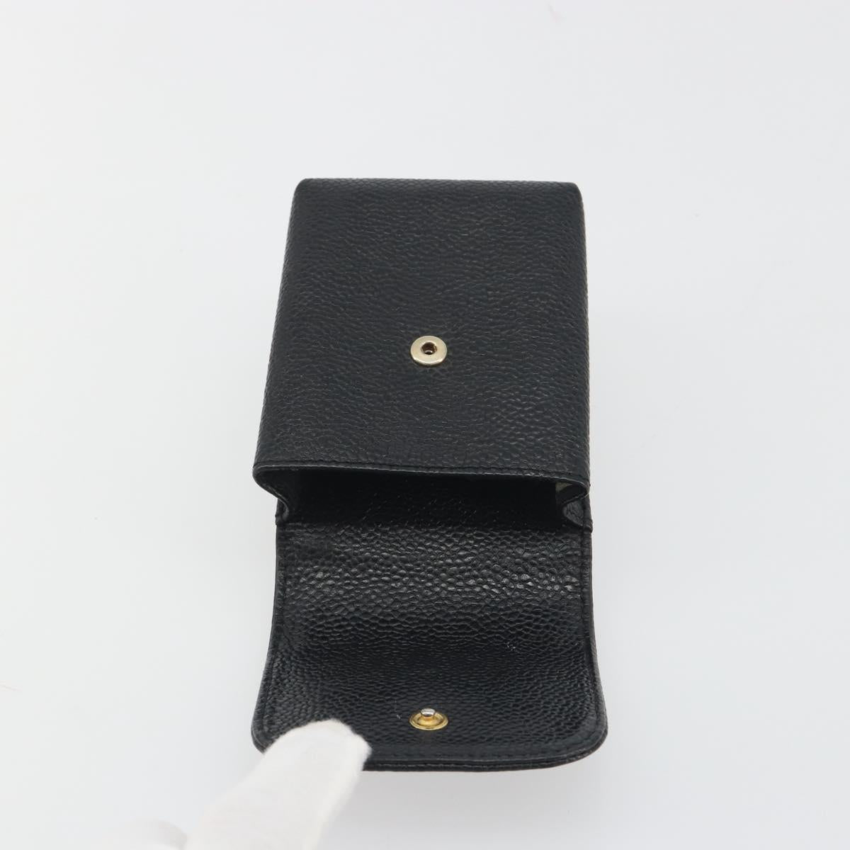 CHANEL COCO Mark Cigarette Case Caviar Skin Black CC Auth 194184M
