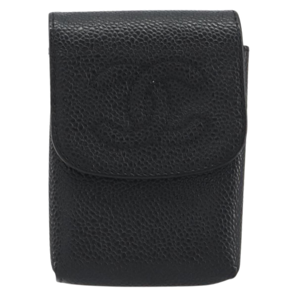 CHANEL COCO Mark Cigarette Case Caviar Skin Black CC Auth 194184M