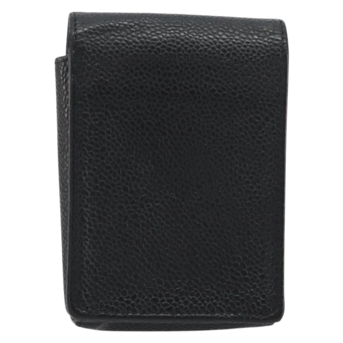 CHANEL COCO Mark Cigarette Case Caviar Skin Black CC Auth 194184M