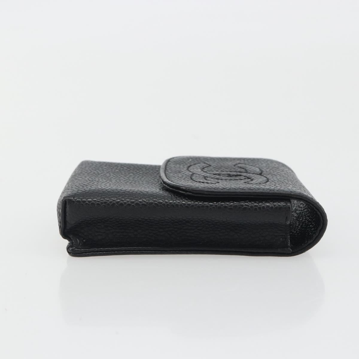 CHANEL COCO Mark Cigarette Case Caviar Skin Black CC Auth 194184M
