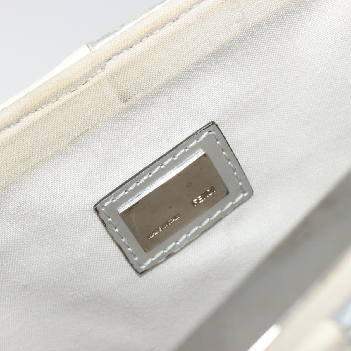 FENDI Chain Hand Bag Leather Silver White Auth 194186