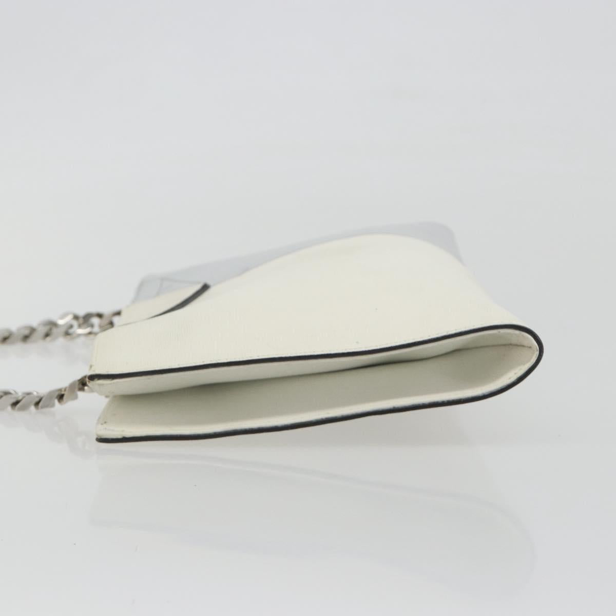 FENDI Chain Hand Bag Leather Silver White Auth 194186