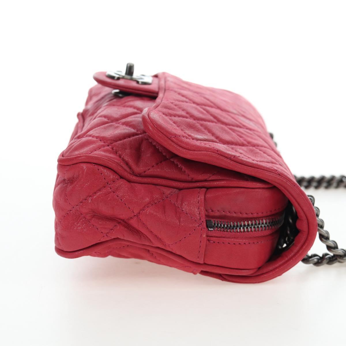 CHANEL Matelasse Chain Shoulder Bag Leather Pink Silver CC Auth 194187V