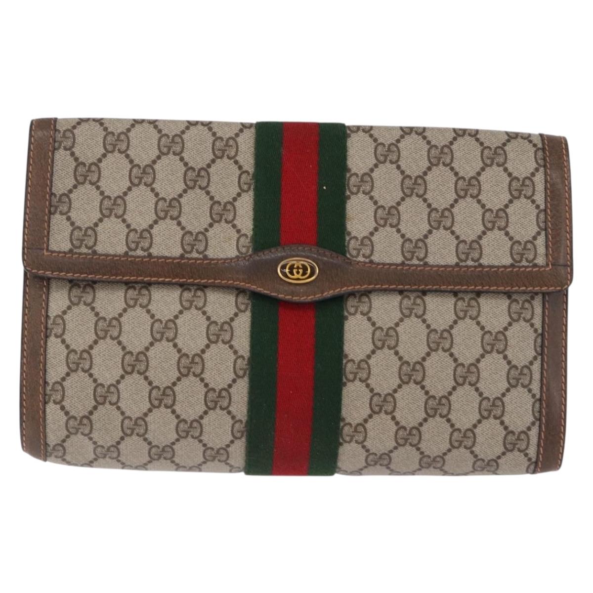 GUCCI GG Supreme Web Sherry Line Clutch Bag PVC Beige 89 01 007 Auth 194188