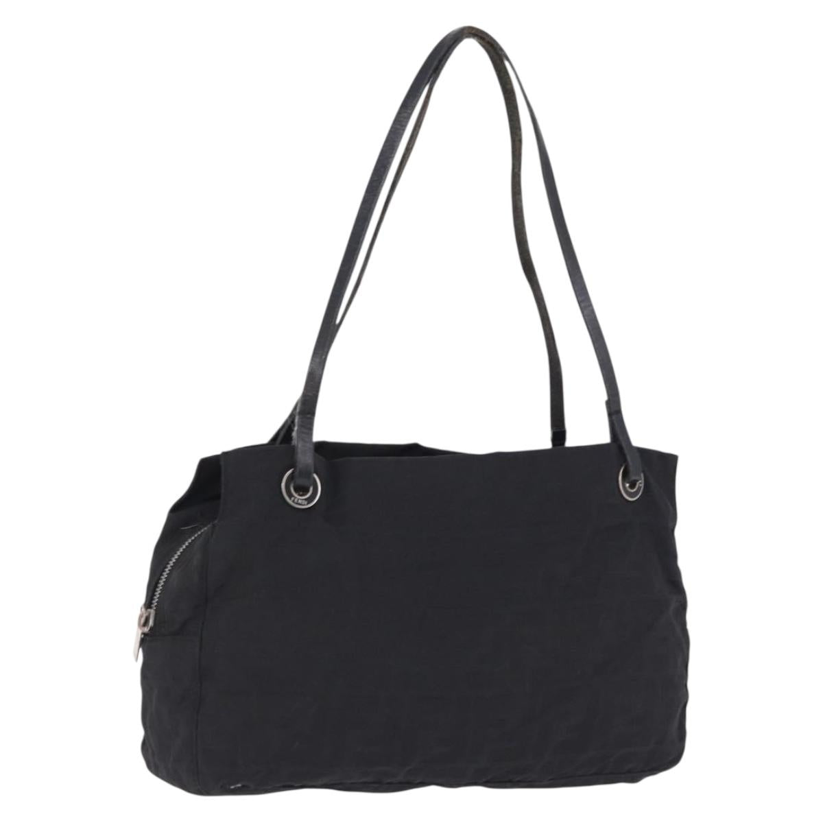 FENDI Zucca Canvas Tote Bag Black Silver Auth 194195