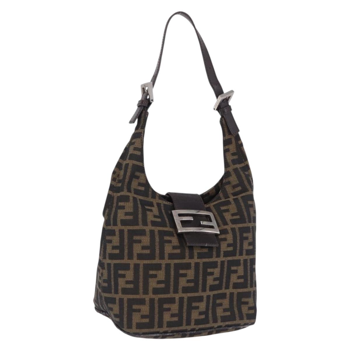 FENDI Zucca Canvas Hand Bag Brown Silver Auth 194196
