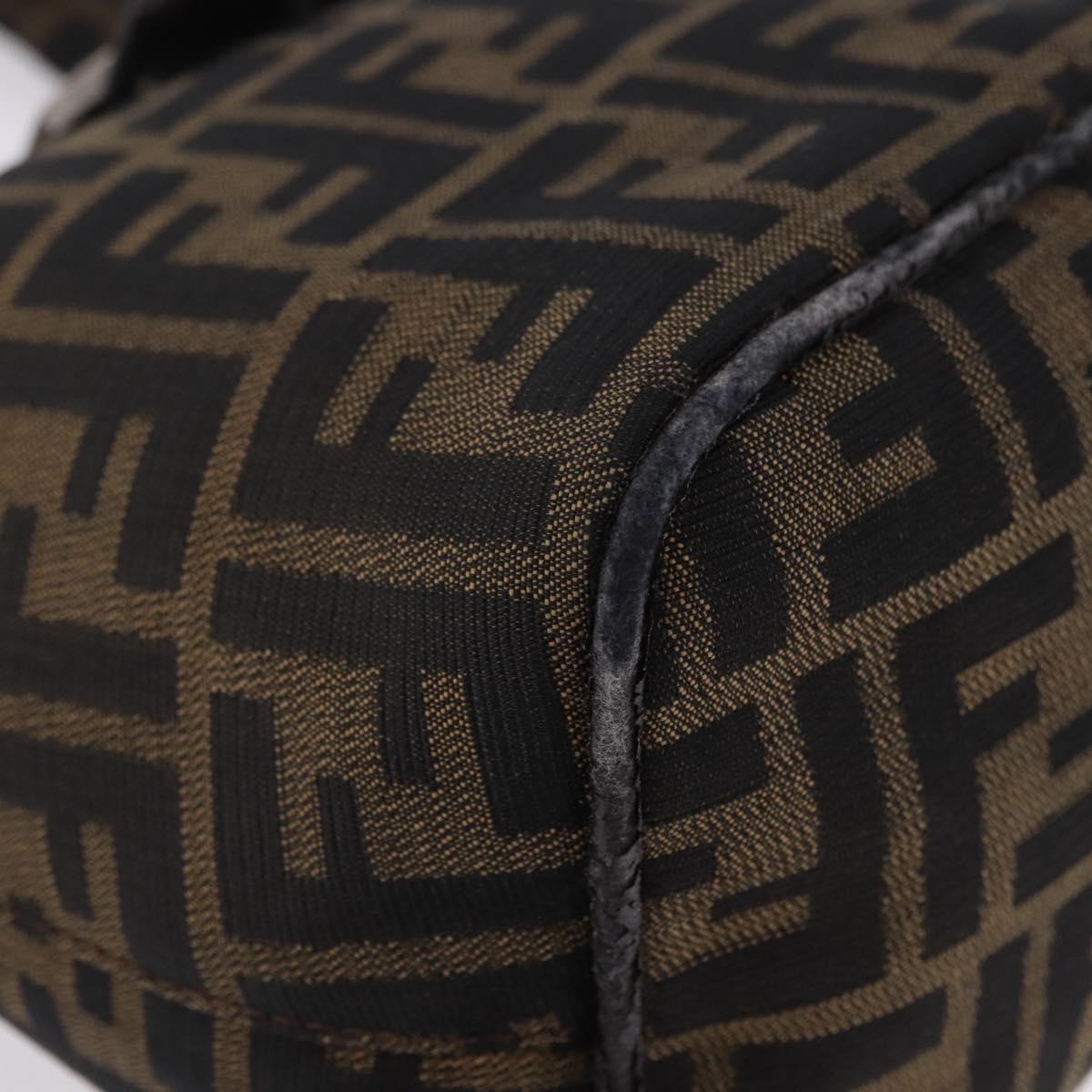 FENDI Zucca Canvas Hand Bag Brown Silver Auth 194196