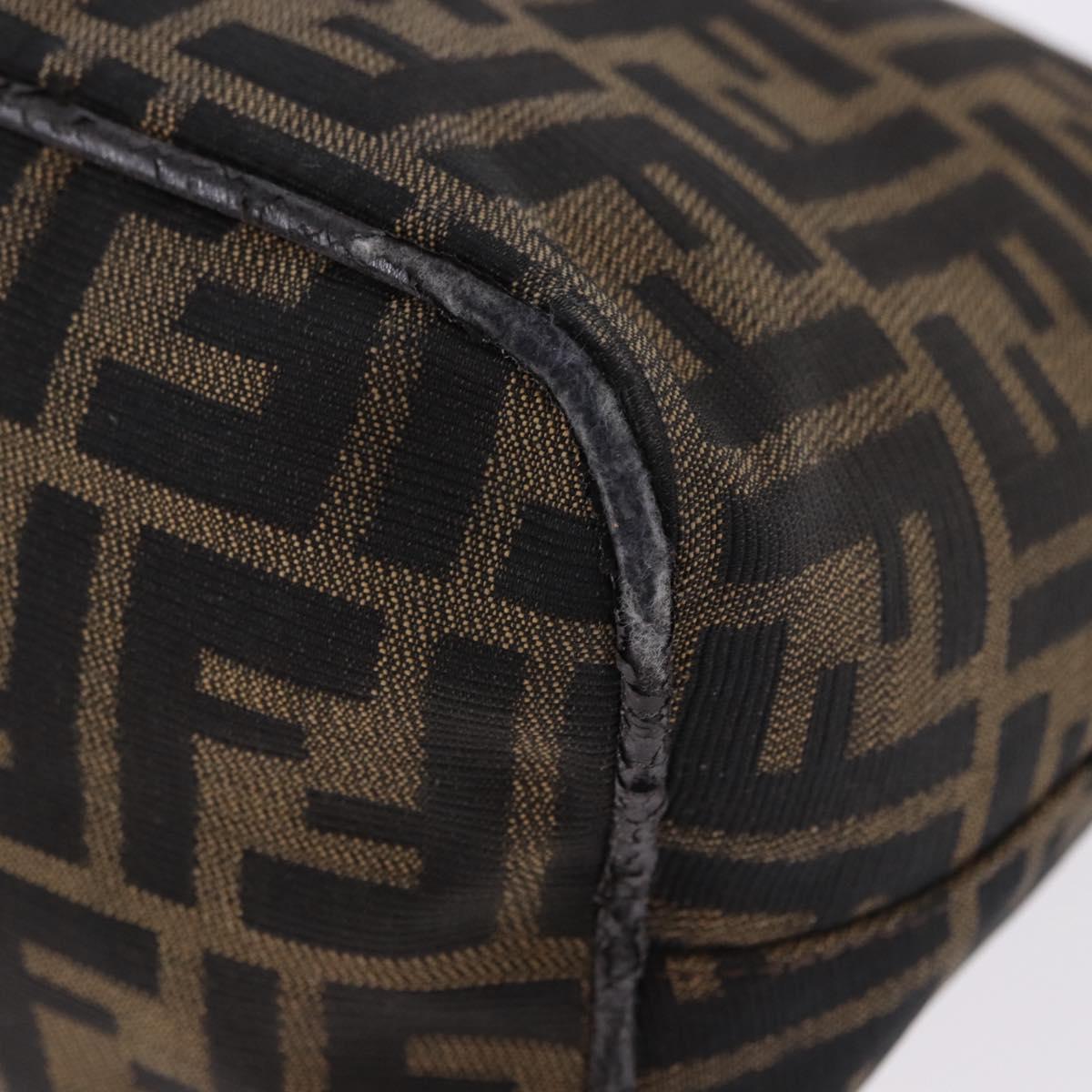FENDI Zucca Canvas Hand Bag Brown Silver Auth 194196