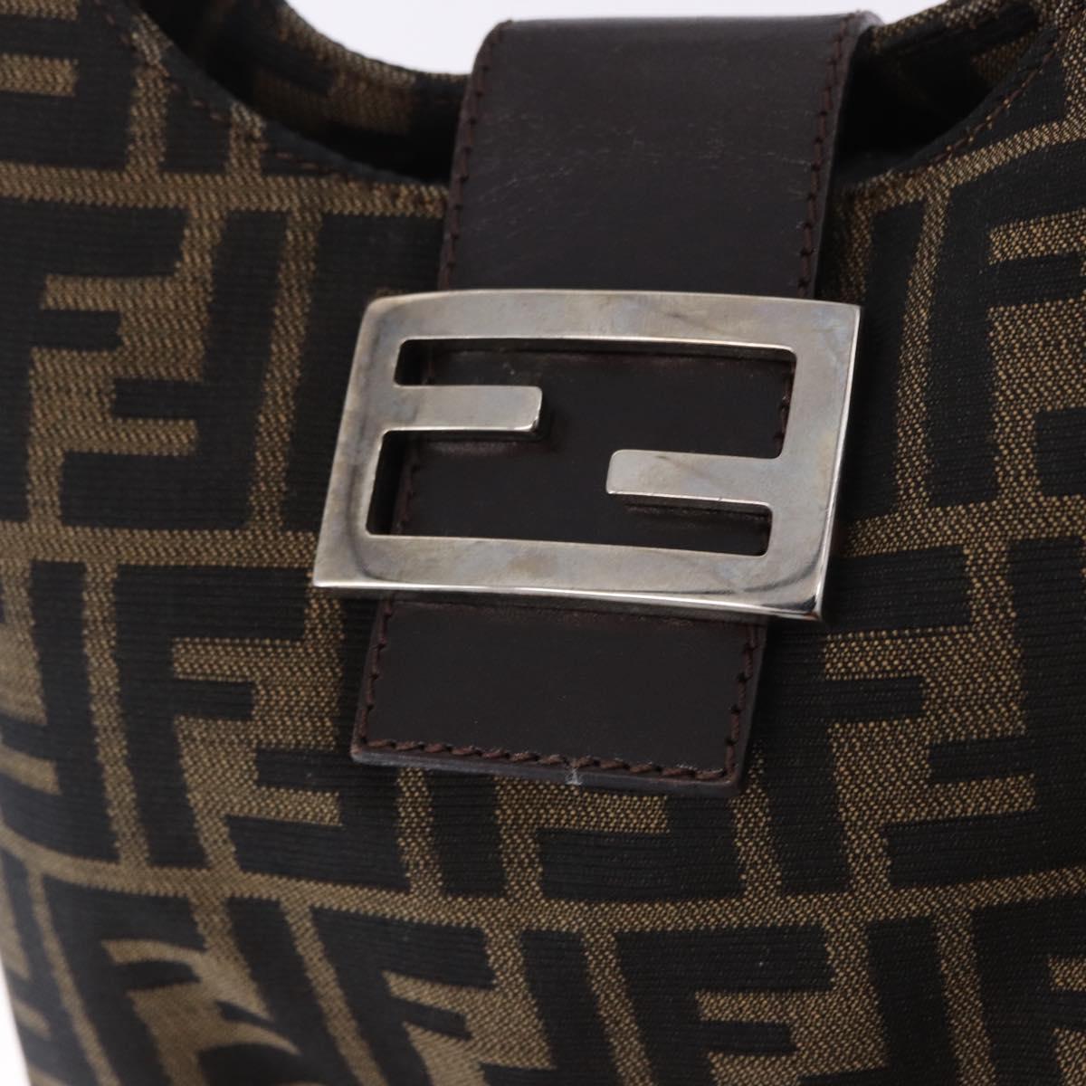 FENDI Zucca Canvas Hand Bag Brown Silver Auth 194196