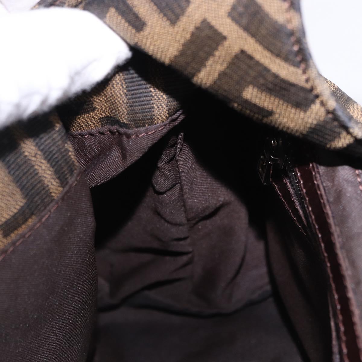 FENDI Zucca Canvas Hand Bag Brown Silver Auth 194196